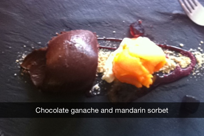 chocolate ganache and mandarin sorbet